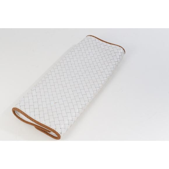 Sondra Roberts White Woven Leather Oversized Flap Clutch Bag - Picture 5 of 8